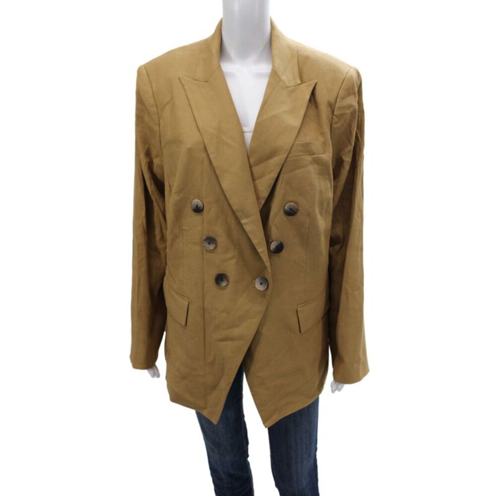 Veronica Beard Unisex Adults 55% Linen Brown Blazer Long Sleeve Button Size 20